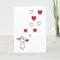 Happy Valentine's Day Card Girl Throwing Hearts