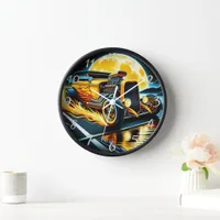 Custom hot rod racing under a glowing full moon clock