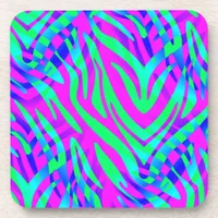 On the Wild Side, Colorful Abstract Zebra Print Drink Coaster