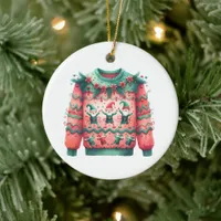 1st Place Winner Ugly Sweater Contest Pink Green Ceramic Ornament