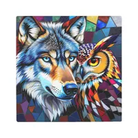 Wolf and Owl Vibrant and Colorful Metal Print