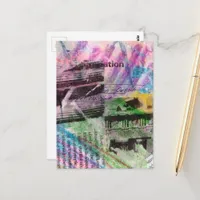 abstract collage architecture and words postcard