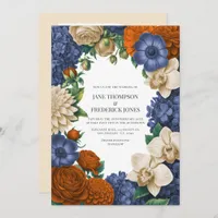Navy Blue, Burnt Orange & Champagne Wedding Invitation