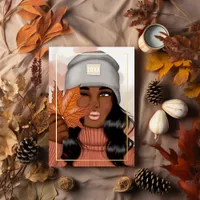 Chic African American Seasonal Autumn - Fall Foil Holiday Card