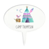 Watercolor Camping Birthday Party Cake Topper