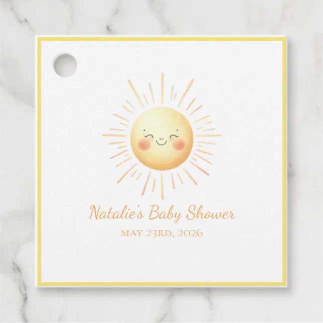 Cute Smiling Yellow Watercolor Sunshine Aesthetic  Favor Tags