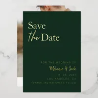 Green Simple Calligraphy Photo Save The Date  Foil Invitation