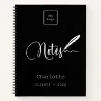 Black white script pen elegant business logo notebook