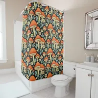 Retro Mushrooms Vintage Flowers Shower Curtain