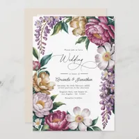 Mauve Mist, Champagne Gold & White Floral Wedding Invitation