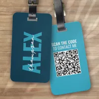 Personalized Blue Monogram QR Code Luggage Tag