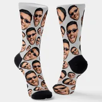 Custom Funny Face Photo All Over Socks Light Grey