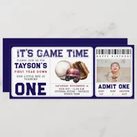 Baseball First Year Down 1st Birthday Ticket Invitation