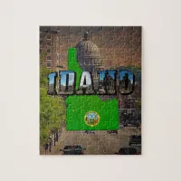 Idaho Map, Seal and Picture Text Jigsaw Puzzle