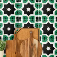 Green Black White Moroccan Mosaic Geometric Ceramic Tile