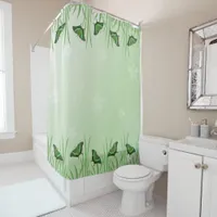 Green butterfly on light green  - romantic      shower curtain