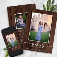 Rustic Wood Script Graduation Photo Announcement