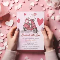 Pink Scooter Hearts Valentines Day Bridal Shower Invitation