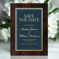 Snakeskin Leather Victorian Brown Save The Date Foil Invitation