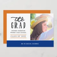 Blue and Orange Graduation Photo Announcement