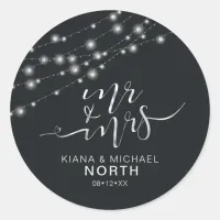 Modern String Lights  Mr and Mrs B&W ID585 Classic Round Sticker