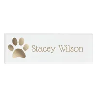 Gold and White Paw Print Logo Name Tag