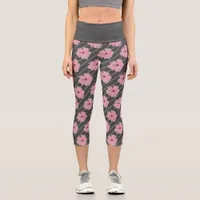 Pink Flowers And Stripes High Waisted Capri