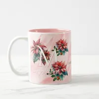 Watercolor Red Poinsettia Mistletoe Name Christmas Two-Tone Coffee Mug