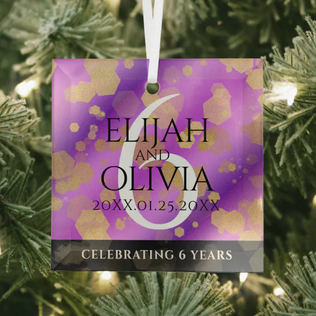 Elegant 6th Amethyst Wedding Anniversary Glass Ornament