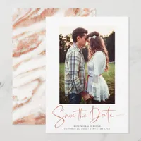 Handwritten Copper Rose Gold Marble Save the Date