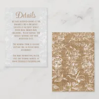 Farmhouse Rustic Burlap lace Wedding Detail Enclosure Card