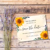 Budget birthday sunflower eucalyptus save the date