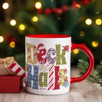 Deck Halls Holiday Patchwork Typography Christmas Mug