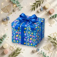 Festive Blue Cute Hanukkah Candy Wrapping Paper