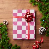 Pink Checkers & Hearts Wrapping Paper