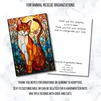 Stained Glass Style Cat Rescue Organization Flat Thank You Card