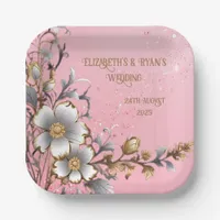 Elegant Pink Sparkle Wedding Background Paper Plates