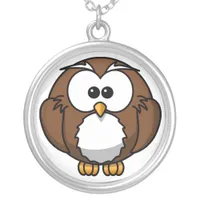 Cute Fat Owl Cartoon Adorable Bird Silver Plated Necklace