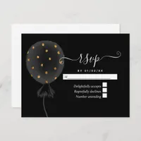 Black and Gold Glitter Balloon Wedding RSVP Card