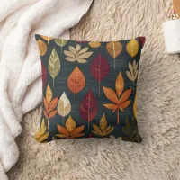 Vibrant autumn leaves on a deep green backdrop throw pillow