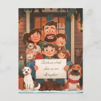 Large Christmas Family and Pets Postcard