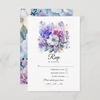 Silver, Icy Blue and Lilac Floral Wedding RSVP Card