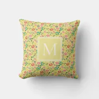 Bright Colorful Boho Spring Flowers Monogram Throw Pillow