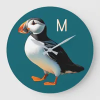 Atlantic Puffin Coastal Wildlife Sea Bird Monogram Large Clock