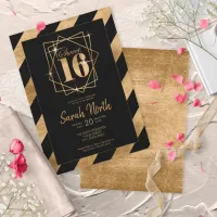 Gold Foil Stripes Frame Sweet 16 Black ID758 Invitation