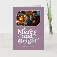 Dusty Mauve/Silver Merry & Bright Photo Christmas Foil Holiday Card
