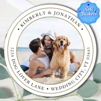 Personalized Photo Gold Wedding Return Address  Classic Round Sticker