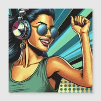 Pop Art Woman in Headphones Dancing