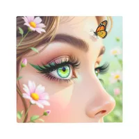 Beautiful Green Eyed Fairy and Butterfly  Metal Print