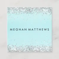 Light Teal Blue Sparkle Beauty Stylist  Square Business Card